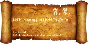 Nádassy Nikétás névjegykártya